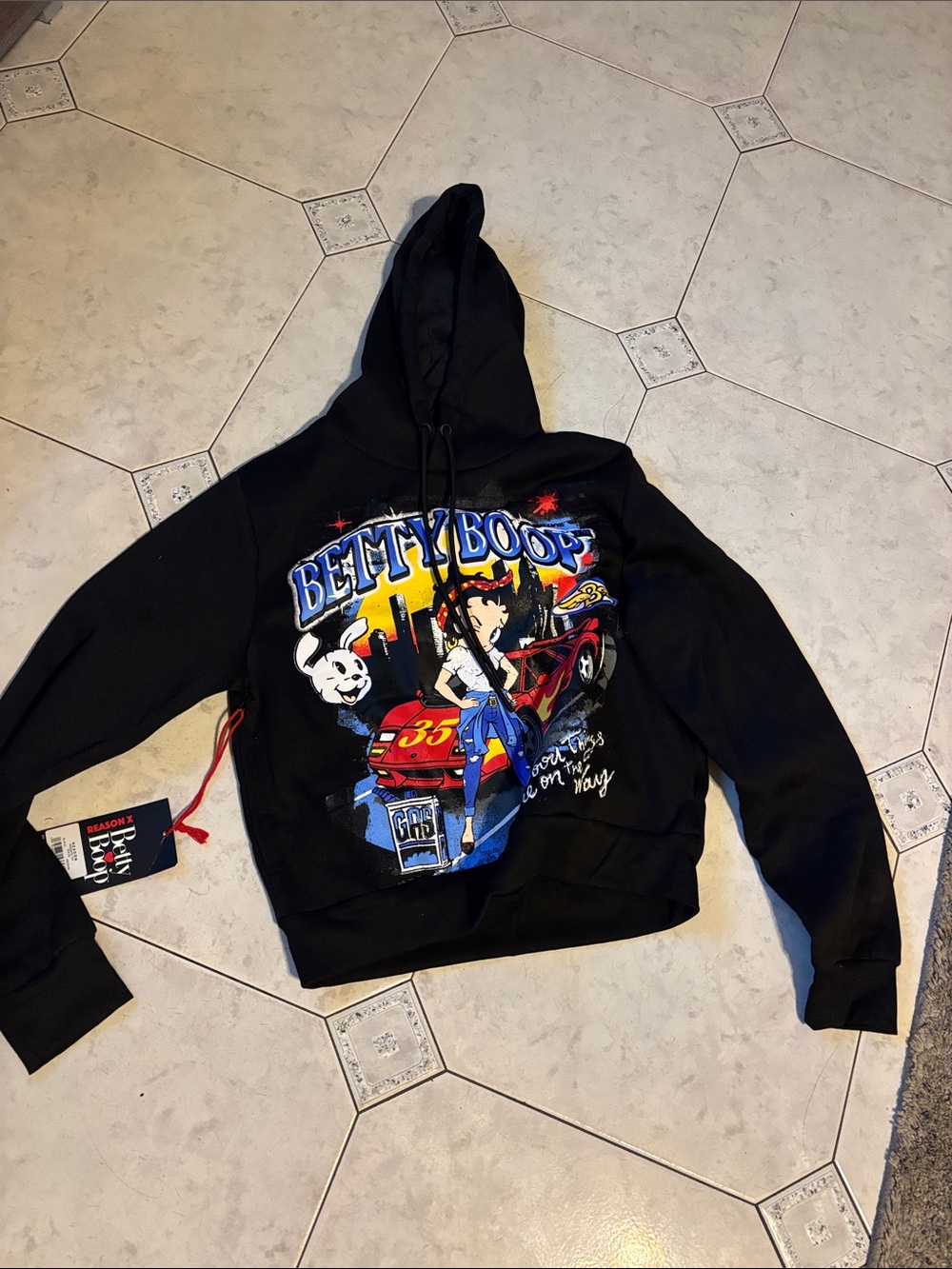 Betty Boop Black Graphic Hoodie with Multicolor Print